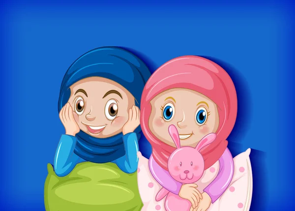 可愛いですイスラム教徒の女の子友人上の色の背景イラスト — ストックベクタ