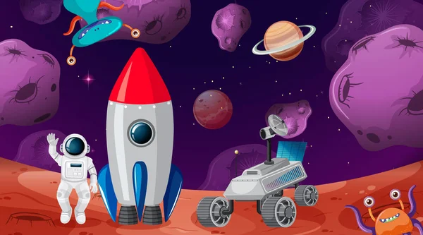 Astronaut Space Scene Illustration — Stock Vector
