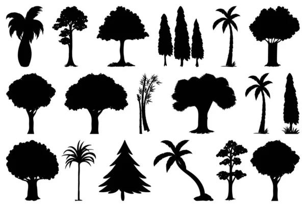 Zestaw Roślinnych Drzewnych Ilustracji Sylwetki Wektor Stockowy