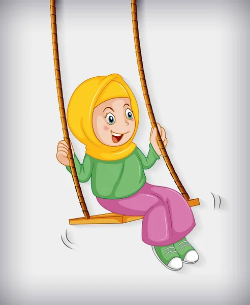Chica Musulmana Feliz Sentarse Columpio Ilustración Gráficos Vectoriales