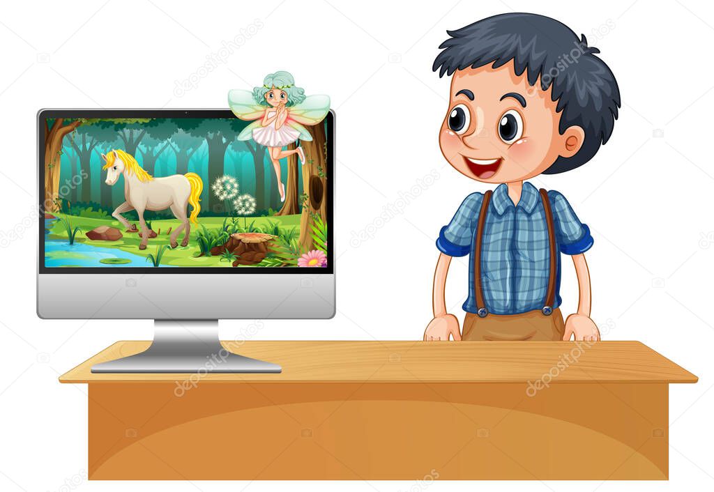 Fairy tale scene on computer screen illustration