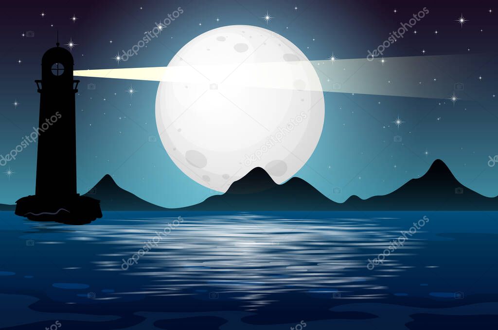 Seascape at night scene illustration