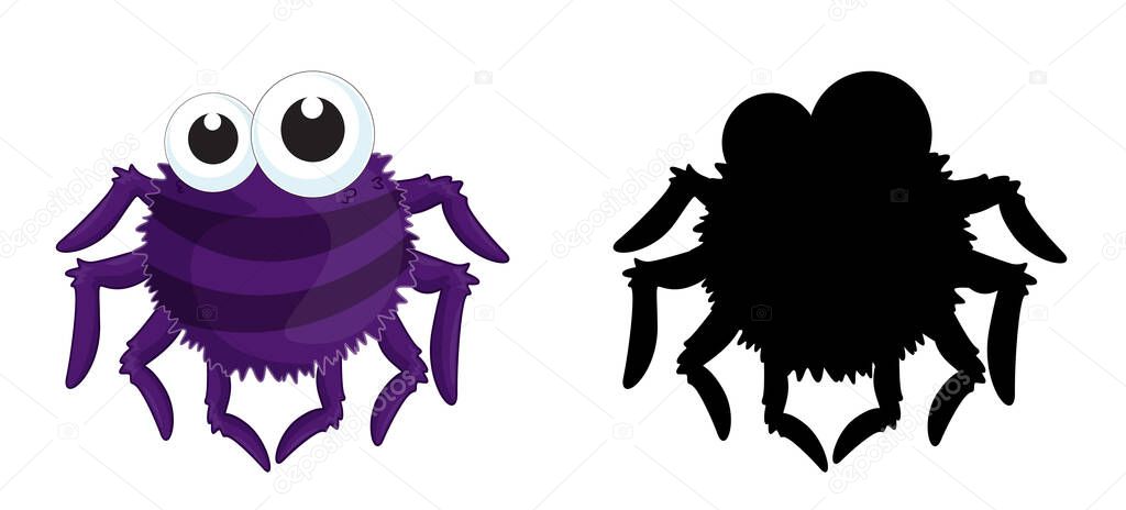 Set of insect cartoon character and its silhouette on white background illustration