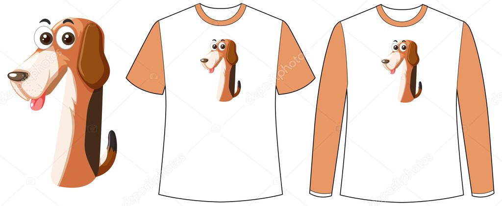 Set of two types of shirt with dog in number one shape screen on t-shirts illustration