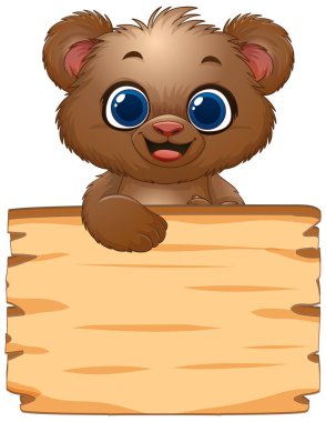 Sevimli ayı boş bir tahta tabela tutuyor.