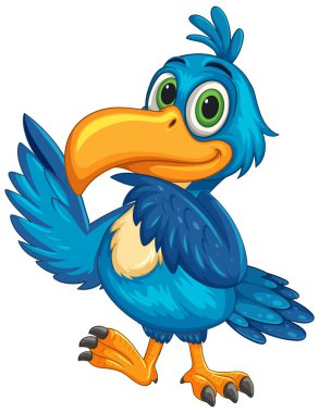 Cesur renkleri, dinamik kompozisyonu ve oyuncu ifadesiyle neşeli karikatür boynuz gagalı vektör çizimi.