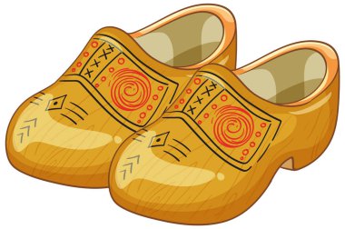 Tahta Hollanda takunyalarının vektör çizimi, ayrıntılı desenler, sıcak renkler, temiz çizgi film tarzı