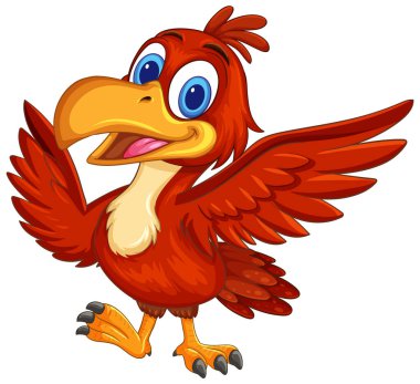 Bright red cartoon bird smiling, wings spread wide, bold outlines, vibrant flat vector colors