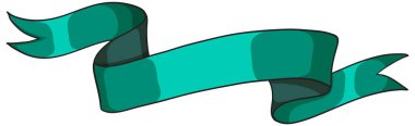 Teal ribbon banner vector with flowing curves, flat style, clean outlines, ideal for decoration.