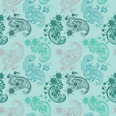 Güzel soyut süs vektör mavi zemin üzerine mavi renklerde yapılan farklı unsurları ile seamless modeli