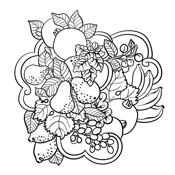 Çocuk ve yetişkin insanlar vektör süsleme stil öğeleri bir sürü yapılan meyve ve soyut dalgalar ile boyama