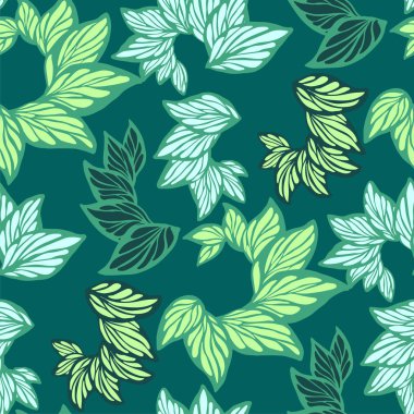 Pastel renklerde grafik vektör tarzında yapılmış yaprakları ile Seamless modeli