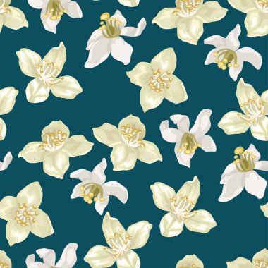 Narenciye ve yasemin gerçekçi tarzda Dikişsiz desen vektör çizim çiçek