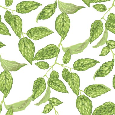 Yasemin bush ile Seamless modeli gerçekçi vektör grafik illüstrasyon bırakır