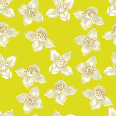 Baskı tasarımı ve Tekstil için gerçekçi tarzda Yasemin çiçekleri ile Dikişsiz desen vektör illustation içinde