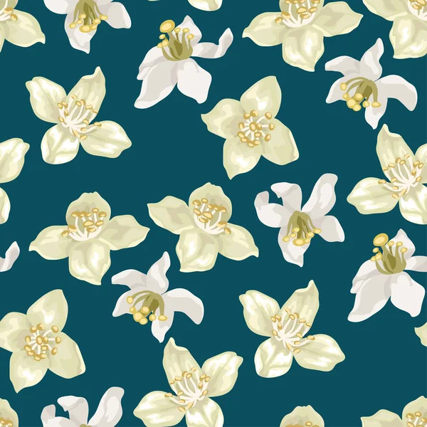 Narenciye ve yasemin gerçekçi tarzda Dikişsiz desen vektör çizim çiçek