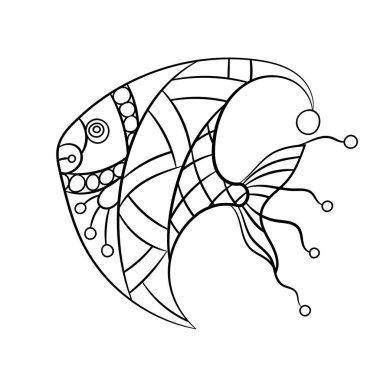 Sayfa childrean ve süs grafik vektör çizim boncuk ve dekoratif bukleler ile yetişkin renklendirme balık