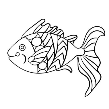 Sayfa childrean ve süs grafik vektör çizim boncuk ve dekoratif bukleler ile yetişkin renklendirme balık