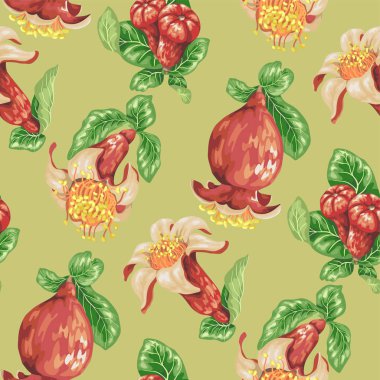 Dekoratif grafik vectorillustarion nar çiçek açan çiçekler ile Seamless modeli