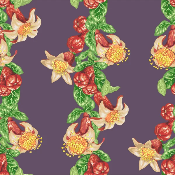 Vzor Bezešvé Kvetoucí Květy Granátového Jablka Dekorativní Grafický Vectorillustarion — Stockový vektor
