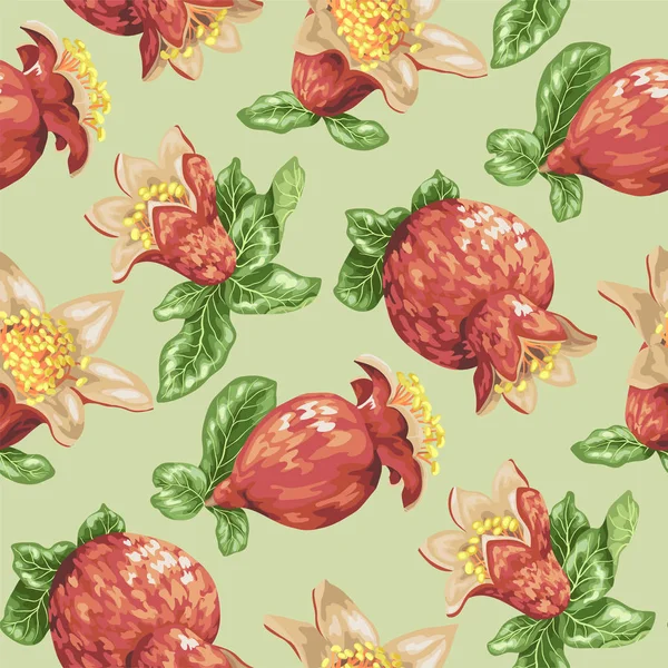 Motif Sans Couture Pour Textile Avec Des Fruits Grenade Fleurs — Image vectorielle