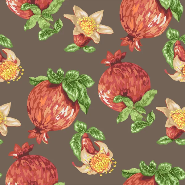 Бесшовный Рисунок Текстиля Цветущими Гранатовыми Плодами Векторной Графической Иллюстрации — стоковый вектор