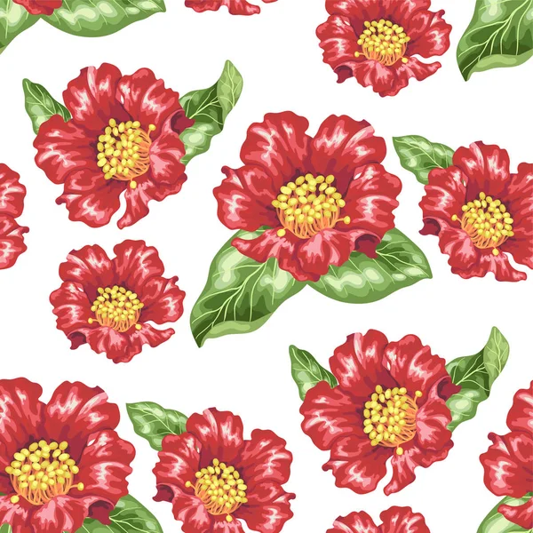 Seamless Pattern Vector Blooming Pomegranate Fruit Flowers Graphic Design Illustration — Stock Vector