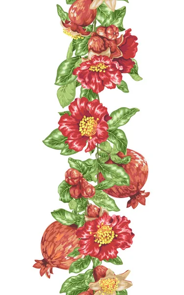 花が咲くと現実的なグラフィック デザイン イラストの果実 Vectical ベクトル ザクロ線 — ストックベクタ