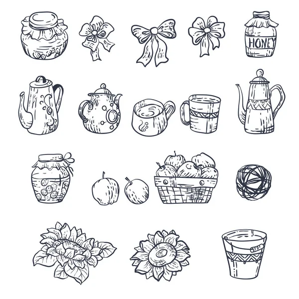 Vektör ev elemanları ile hasat mevsimi Güz için ayarlayın. Dekorasyon ve oluşturma tasarım için grafik unsurlar vardır