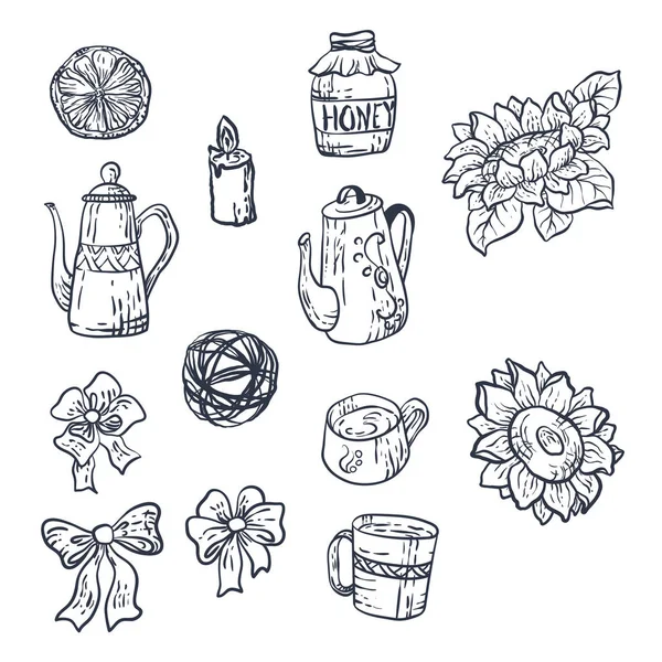 Vektör ev elemanları ile hasat mevsimi Güz için ayarlayın. Dekorasyon ve oluşturma tasarım için grafik unsurlar vardır