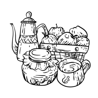 Dekoratif illüstrasyon ev sonbahar elemanları ile vektör sayfa boyama