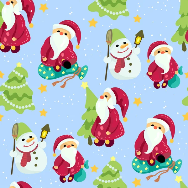 Patrón Navidad Sin Costuras Gráfico Vectorial Con Lindos Santas Muñecos — Vector de stock