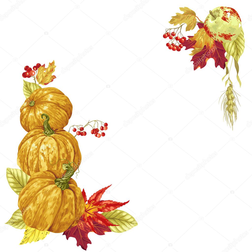 Vector bright harvest season autumn frame elements for decoration of corners of posters