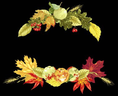 Başlık ve hasat sezonu elemanları ile diğer dekor öğeleri için grafik illüstrasyon vektör çerçeve