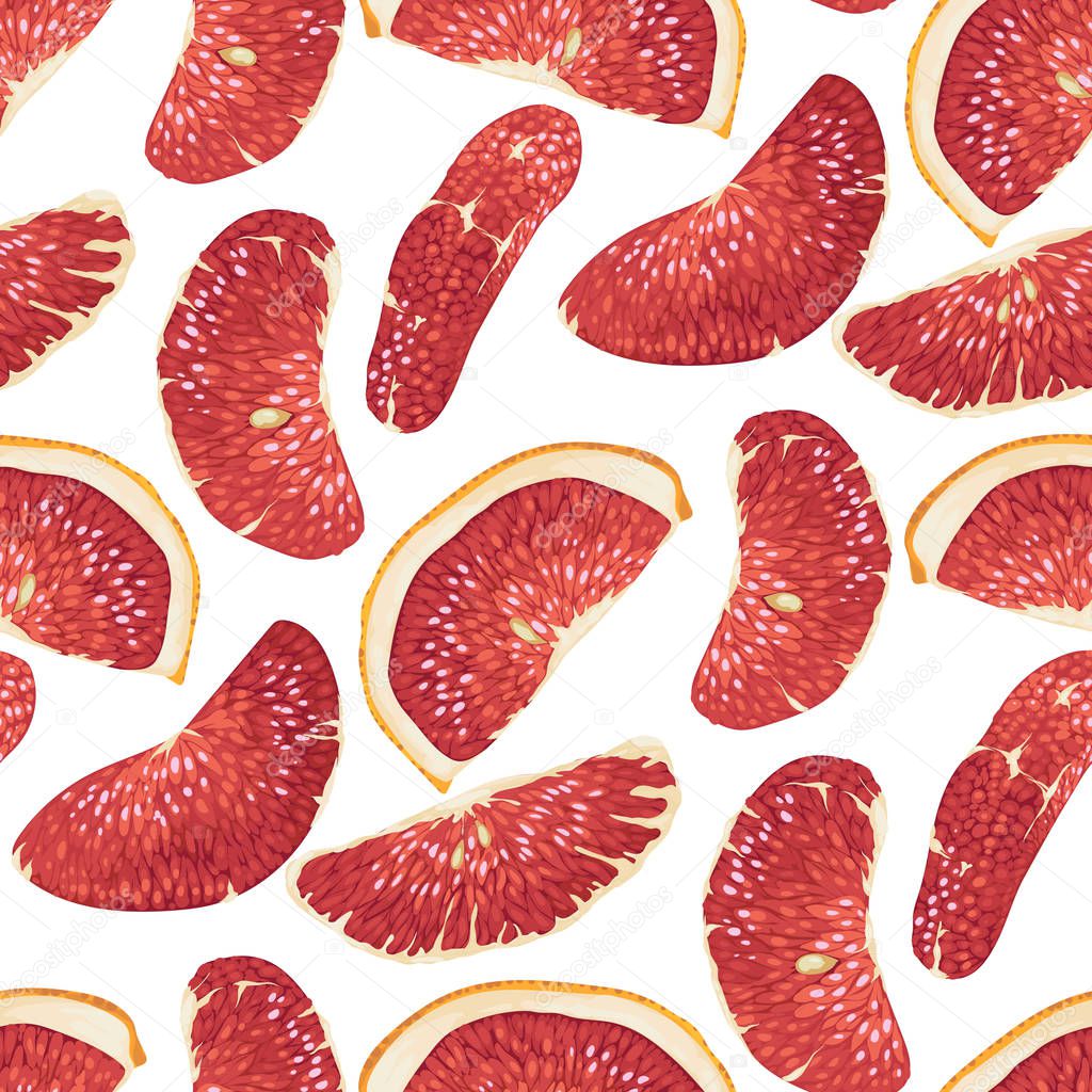 Seamless pattern in vector with citrus fruit slices such as  blood orange, pomelo and grapefruit