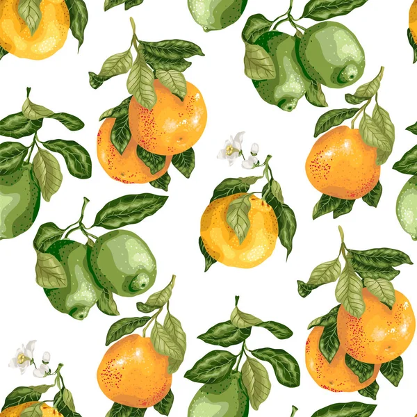 Naadloze Patroon Met Citrus Vruchten Bloemen Grafisch Ontwerp Vectorillustratie — Stockvector