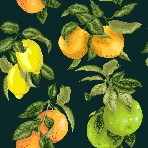 Varrat Nélküli Mintát Vektoros Illusztráció Reális Pomelo Narancs Grépfrút Citrom — Stock Vector