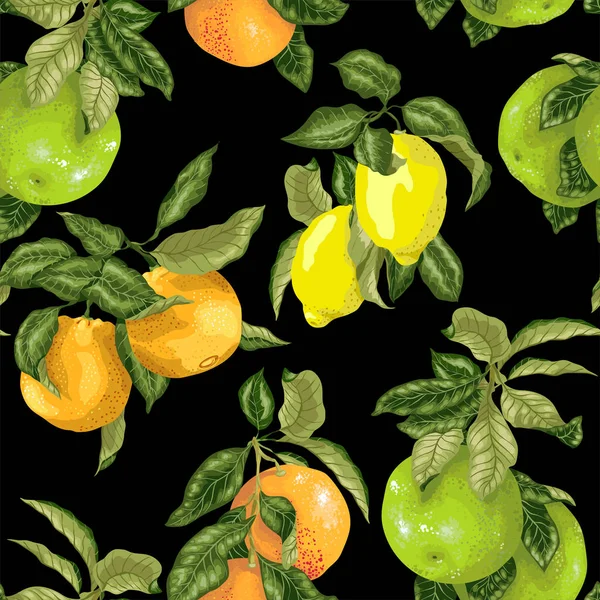 Wzór Realistycznych Ilustracji Wektorowych Pomelo Pomarańczy Grejpfruta Cytryny Jasnych Kolorach — Wektor stockowy