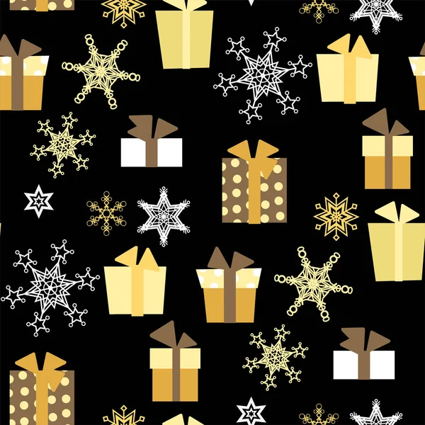 Patrón Sin Costura Vector Navidad Con Regalos Copos Nieve Estrellas — Vector de stock