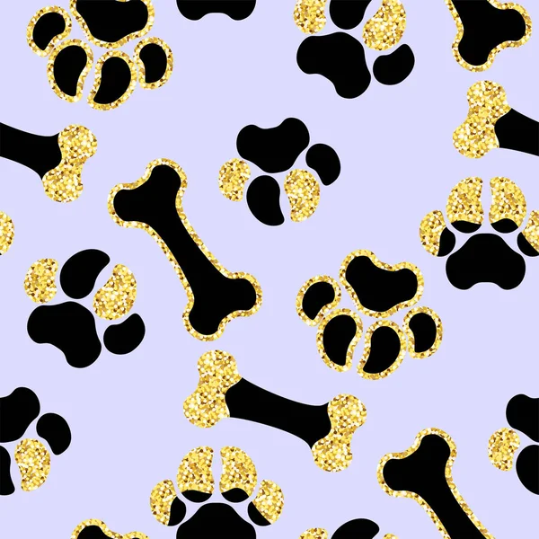 Vector Semless Golden Sparkle Pattern Dogs Theme Elements Graphic Design — Stock Vector