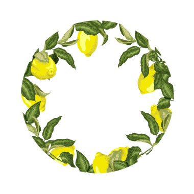 Şablon daire kare çelenk limon meyve ile 