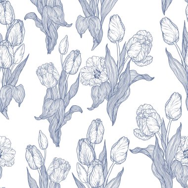 Lale çiçeği Vektör İllüstrasyon Dikişsiz Desen