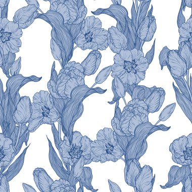 Lale çiçeği Vektör İllüstrasyon Dikişsiz Desen