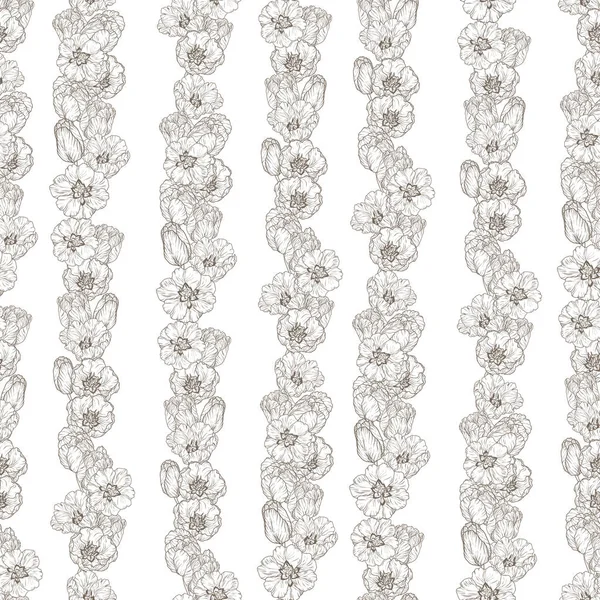 Lignes verticales avec des fleurs de tulipes motif sans couture — Image vectorielle
