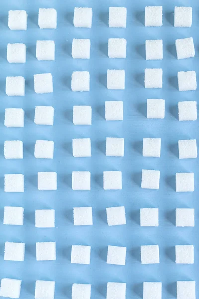 Patrón Repetición Con Cubos Azúcar Fondo Azul Fondo Pantalla Enfoque — Foto de Stock