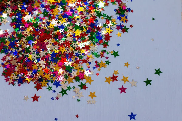 Estrellas Multicolores Brillantes Para Postal Navidad Con Espacio Para Texto —  Fotos de Stock