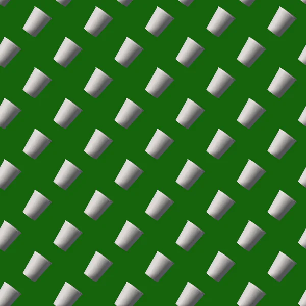 Biały Papierowy Kubek Bezszwowy Wzór Zielonym Tle Powtarzający Się Element — Zdjęcie stockowe