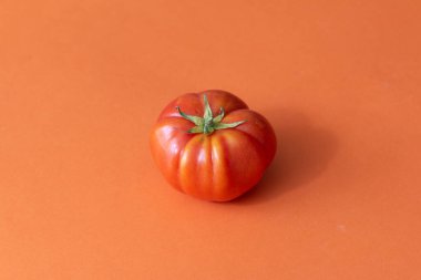 Turuncu arka planda izole edilmiş turuncu domates, monokrom minimalistik resim