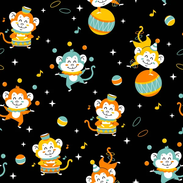Vector Seamless Background Pattern Funny Baby Monkey Fabric Textile — Stock Vector
