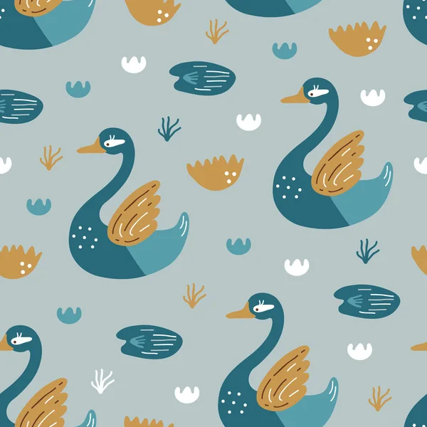 vektör sorunsuz arka plan deseni ile bebek duş, kumaş, Tekstil için güzel İskandinav kuğu